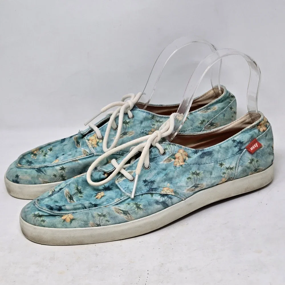 Reef Deckhand 2‎ Prints Mens 10 Blue Tropical Palm Tree Boat Shoes RF-003414